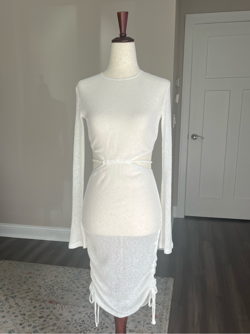 White Fox Sheer Long-Sleeve Cutout Midi Dress Beach Coverup